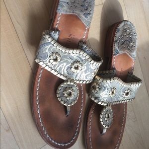 Gold Patterned Jack Rogers Sandals Size 8.